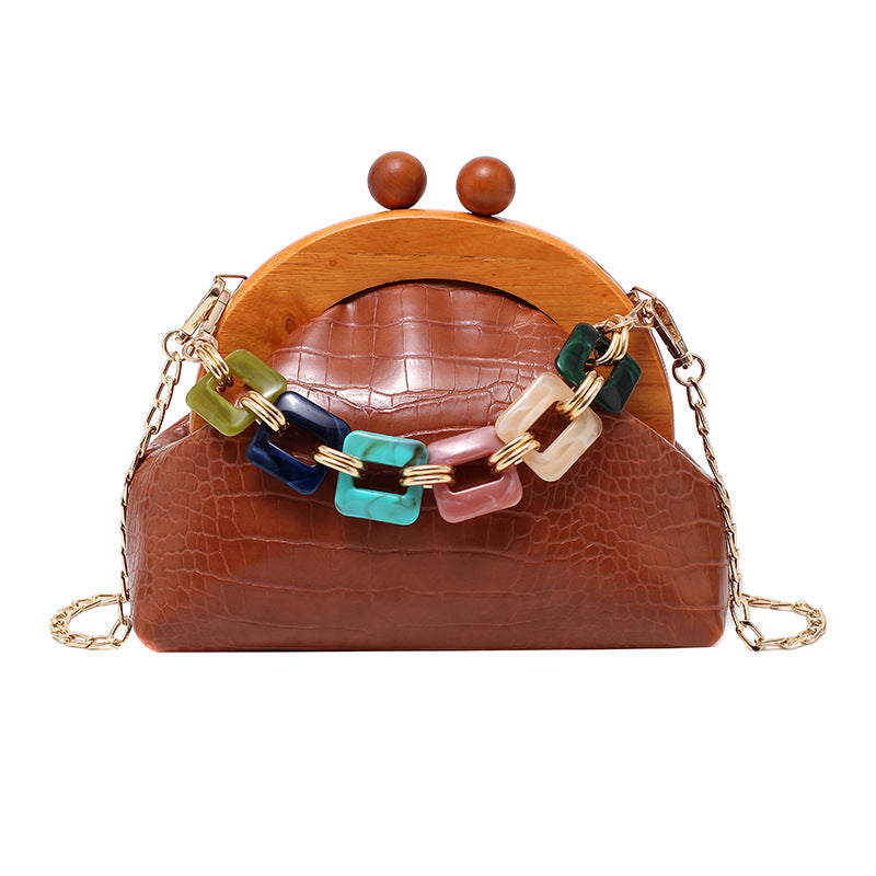Bags Women'S Trendy Fashion Art Fan Guofeng Bags Ethnic Chain Bags Portable Wooden Pu Women'S Bags Bags Women'S Trendy Fashion Art Fan Guofeng Bags Ethnic Chain Bags Portable Wooden Pu Women'S Bags